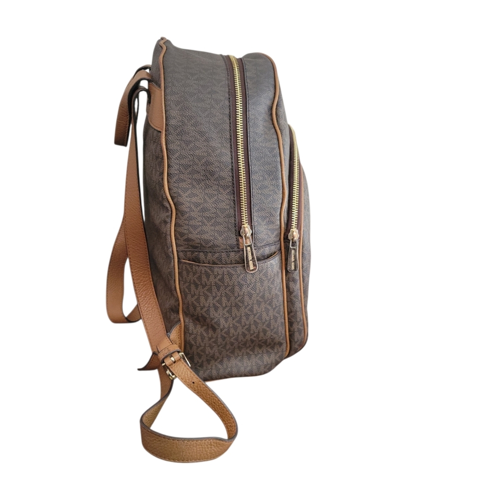 ​Michael Kors Abbey Medium Backpack Brown Signature MK Logo Print Gold Hardware - Picture 6 of 13